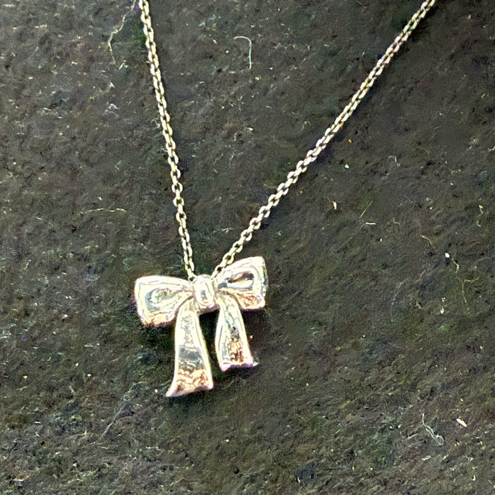 Tiffany Sterling Silver Bow Pendant Necklace